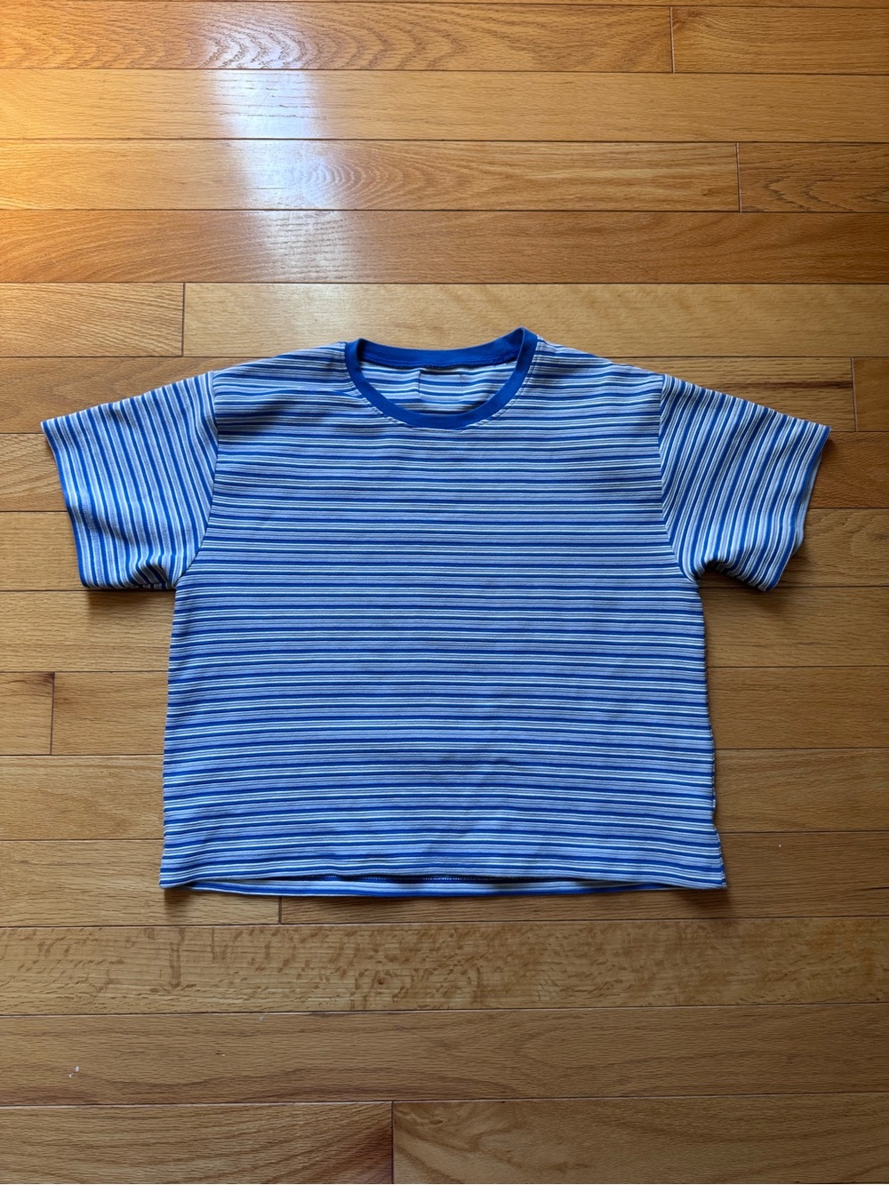 Daily Drills Striped Ribbed Relaxed Tee- Powder + Cobalt + Cream Stripe Size M/L
